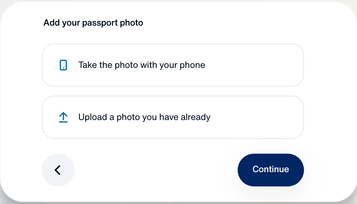 America.gov passport application step to take the passport photo with your phone or upload a photo you have already